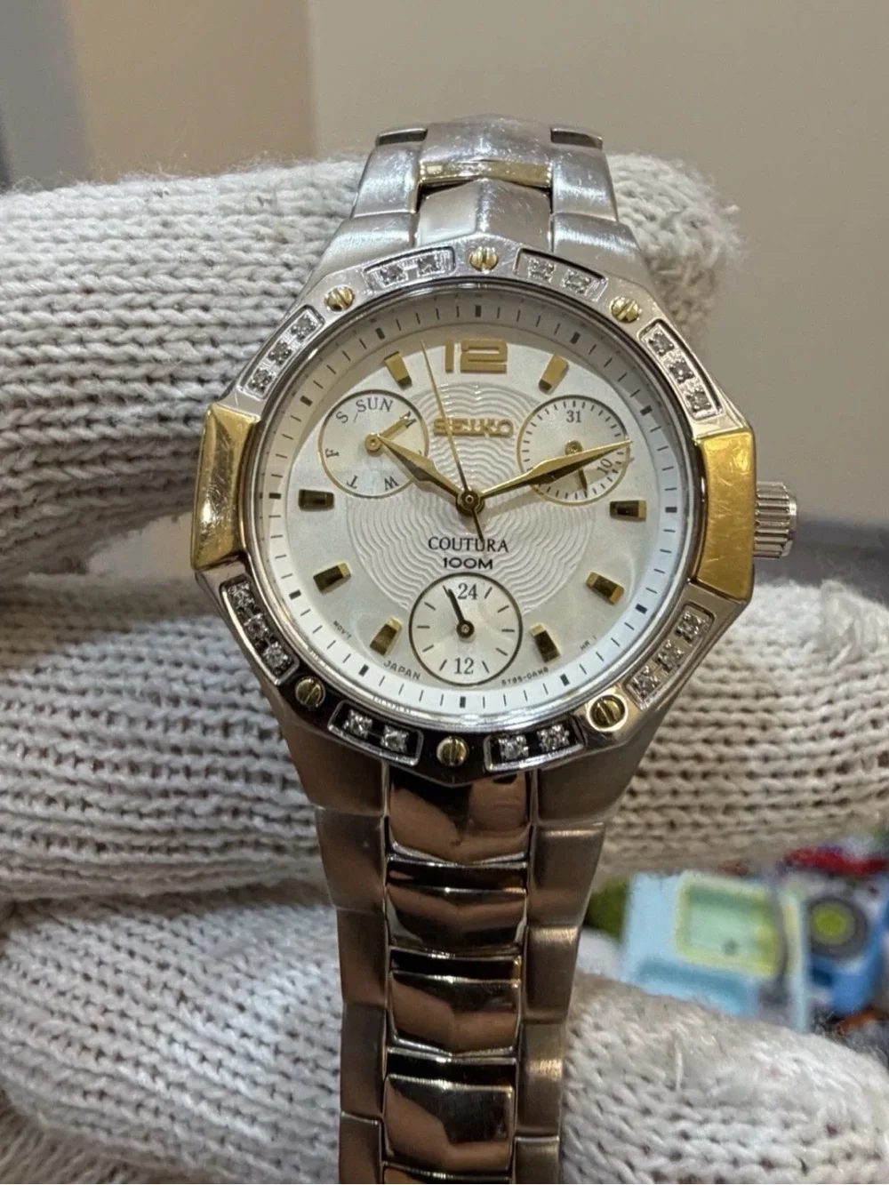 Seiko Coutura SUK008 Womens Diamond Watch Two Tone Multi Hand Calendar 100M